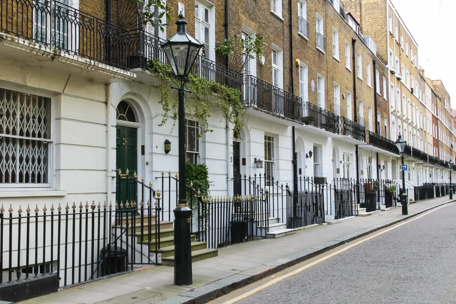 A Fitzrovia street with Georgian terraced housing.